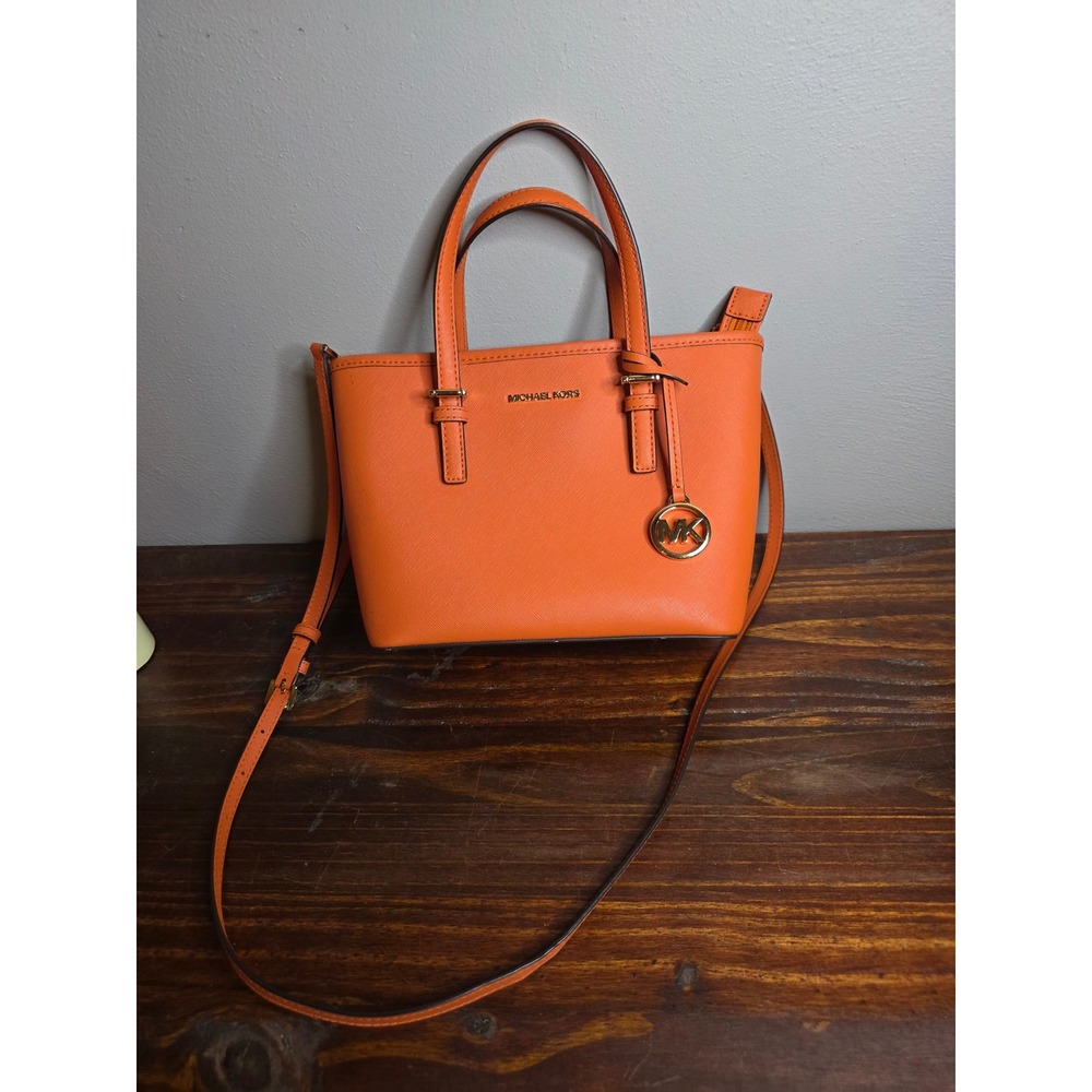 Michael Kors Selma Mini Satchel Orange Saffiano Leather Crossbody Bag Gold HW